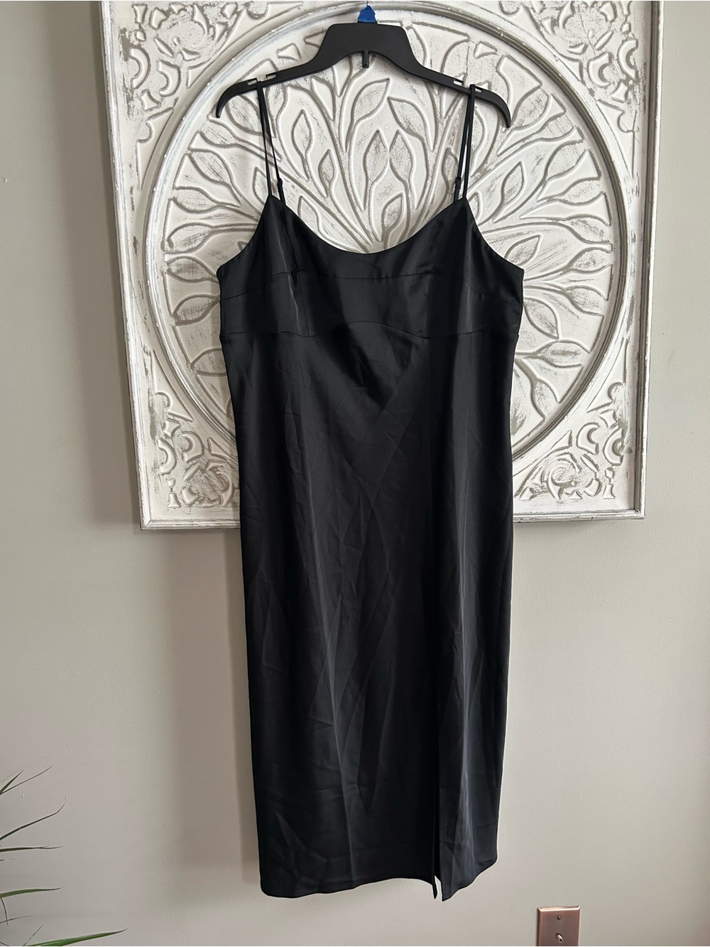 a new day Black Satin Midi Slip Dress